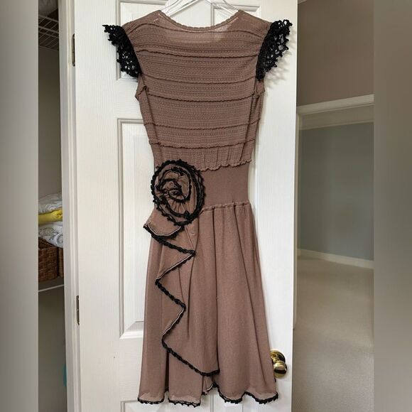 Valentino Dresses & Skirts - Valentino Women's Dress Coffee Brown Black Floral Stretchy Knit Dress L Large